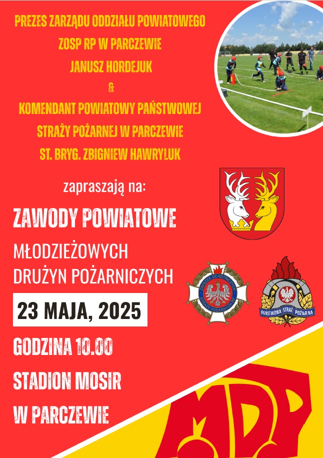 zawody powiatowe mdp 23 maja 2025 parczew poster