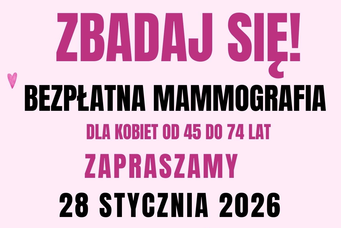 Bezpłatne badanie mammograficzne - 28 stycznia 2026 r. w Jabłoniu